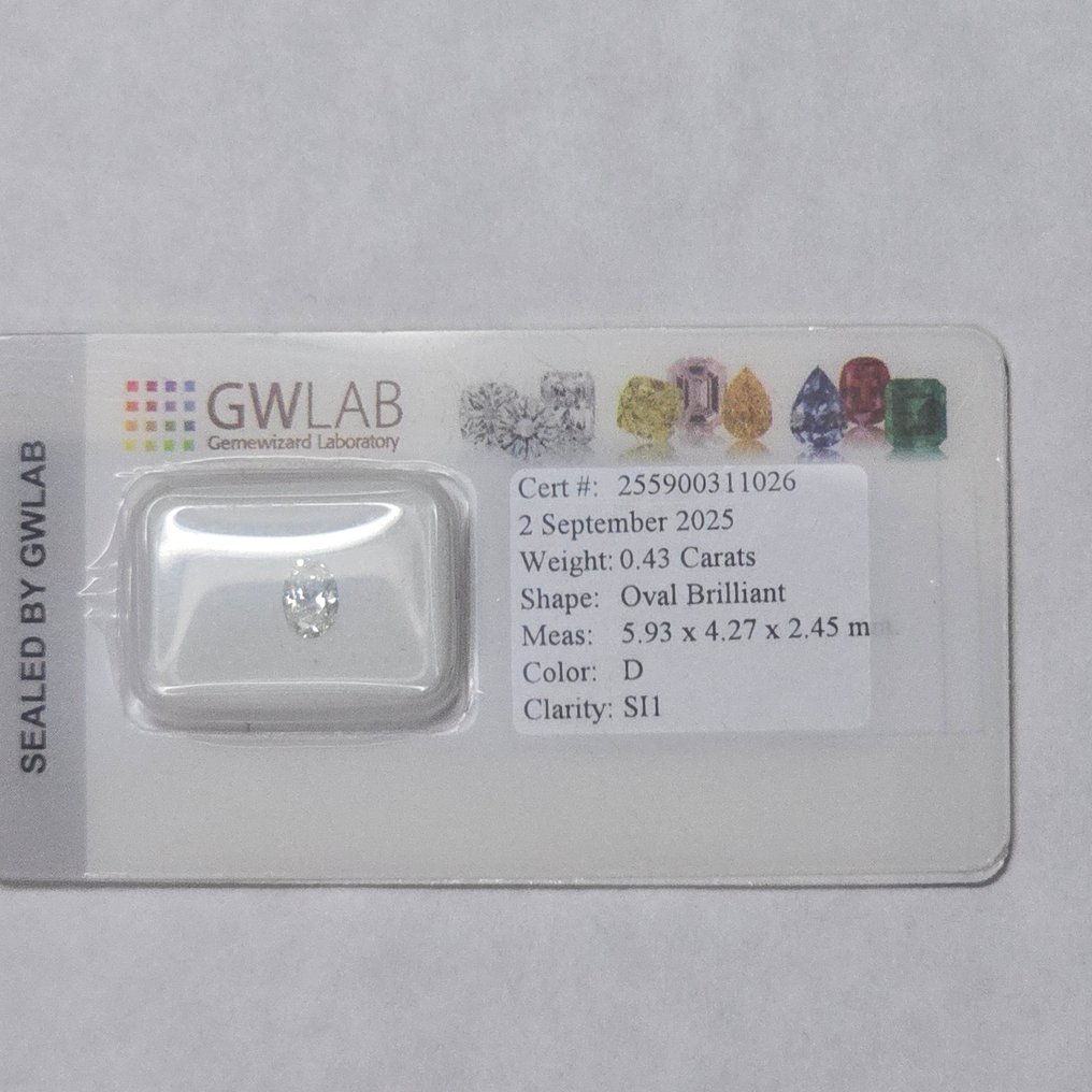 χωρίς τιμή ασφαλείας - 1 pcs Διαμάντι  (Φυσικό)  - 0.43 ct - Οβάλ - D (άχρωμο) - SI1 - Gemewizard Gemological Laboratory (GWLab) #1.0