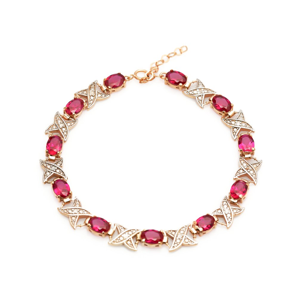 χωρίς τιμή ασφαλείας - Βραχιόλι - 8 καράτια Ασημί, Κίτρινο χρυσό - 9.37ct. tw. Ρουμπίνι - Διαμάντι - Εμπνευσμένο από το vintage #1.0