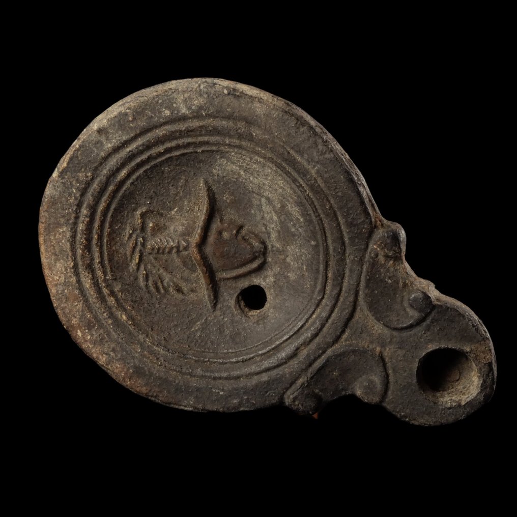 Αρχαία Ρωμαϊκή Λάμπα λαδιού με κεφάλι μονομάχου, κατασκευαστής GABINIA #1.0