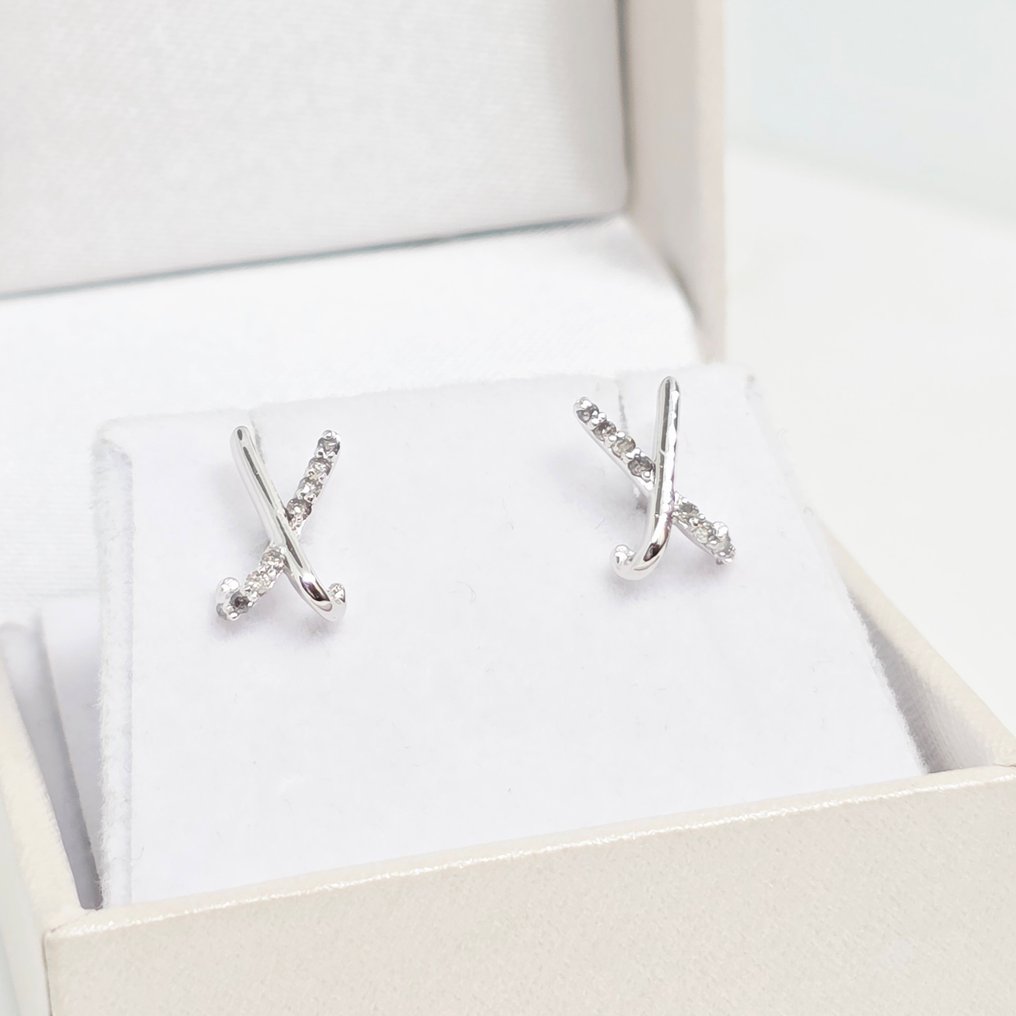 χωρίς τιμή ασφαλείας - Σκουλαρίκια - 14 καράτια Λευκός χρυσός -  0.10ct. tw. Διαμάντι (Φυσικό)  #1.0