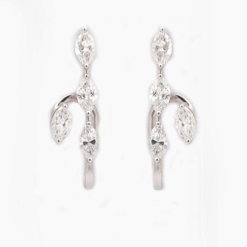 耳環 - 18 克拉 白金 - 1.61ct. tw. 鉆石 (天然) #1.0