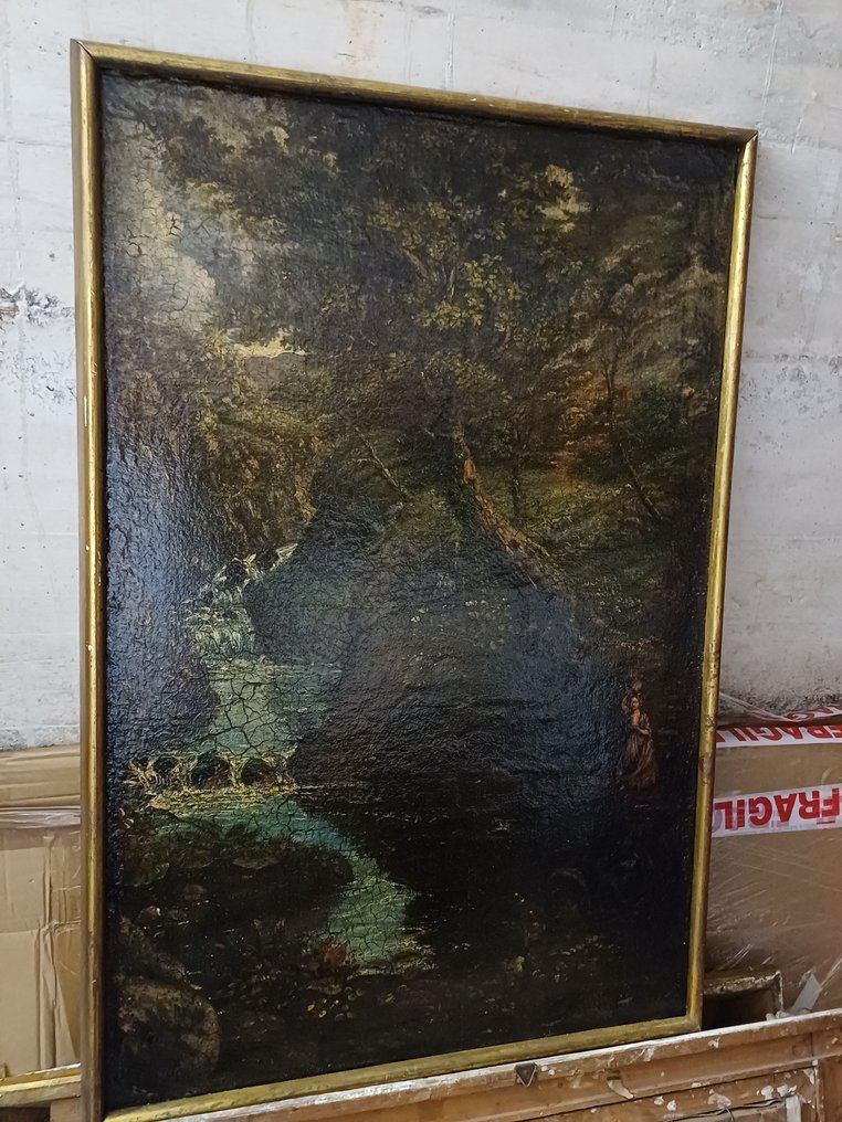 Seguace di Gustave Courbet (XIX) - Torrente con viandanti #4.3