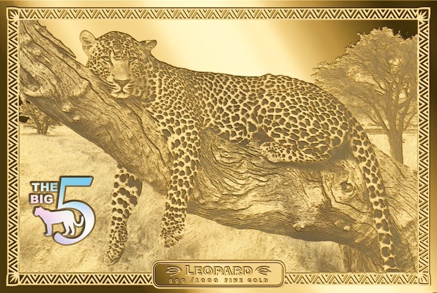 1/2 Troy Ounce - Gold .999 - 5 x 1/10 oz 10,000 CFA Francs Chad Big Five of Africa 5-Coin-Bar Set (in Wooden Box) - With certificate #2.1