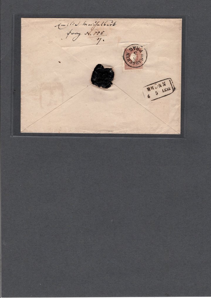 奧地利  - 奥地利 1858年，Hradschin布拉格，完好无损的Rekobrief寄往布尔诺，15 II + 14 II，特别值得注意。 #2.1