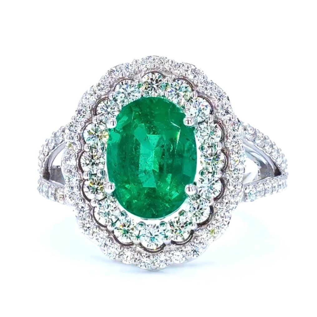 Gyűrű - 14 kt. Fehér arany -  4.79ct. tw. Smaragd - Gyémánt - IGI - Intenzív Zöld #3.2