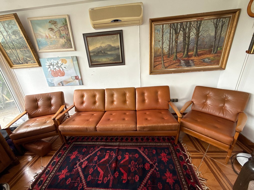 Ensemble de sièges - Teck - Ensemble de canapés : un canapé trois places et deux fauteuils. #1.0