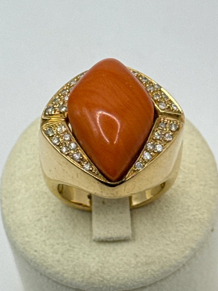 Statement δαχτυλίδι - 18 καράτια Κίτρινο χρυσό Κοράλλι - Διαμάντι #1.0