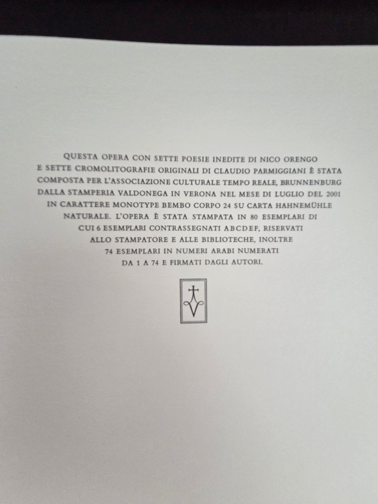 Nico Orengo / Claudio Parmiggiani - A lume spento - Stamperia Valdonega (Verona) - 2001 #1.0