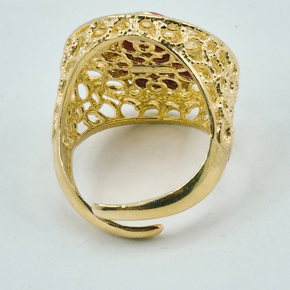 Κοράλλι αίματος - Ασημί, Gold-plated - Δαχτυλίδι - CORALLO MEDITERRANEO #3.2