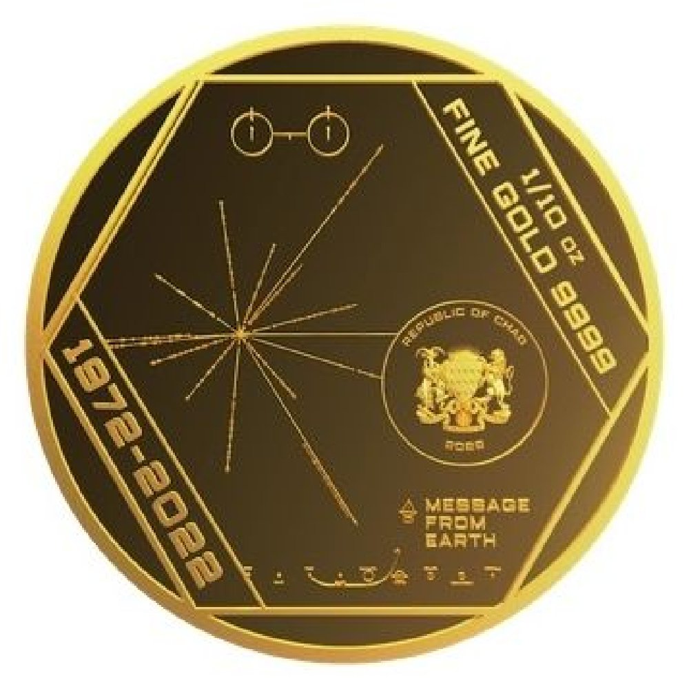 Tschad. 2022 1/10 oz 5000 Francs Chad Pioneer Plaque 9999 Proof-Like Gold Coin in Capsule #1.0