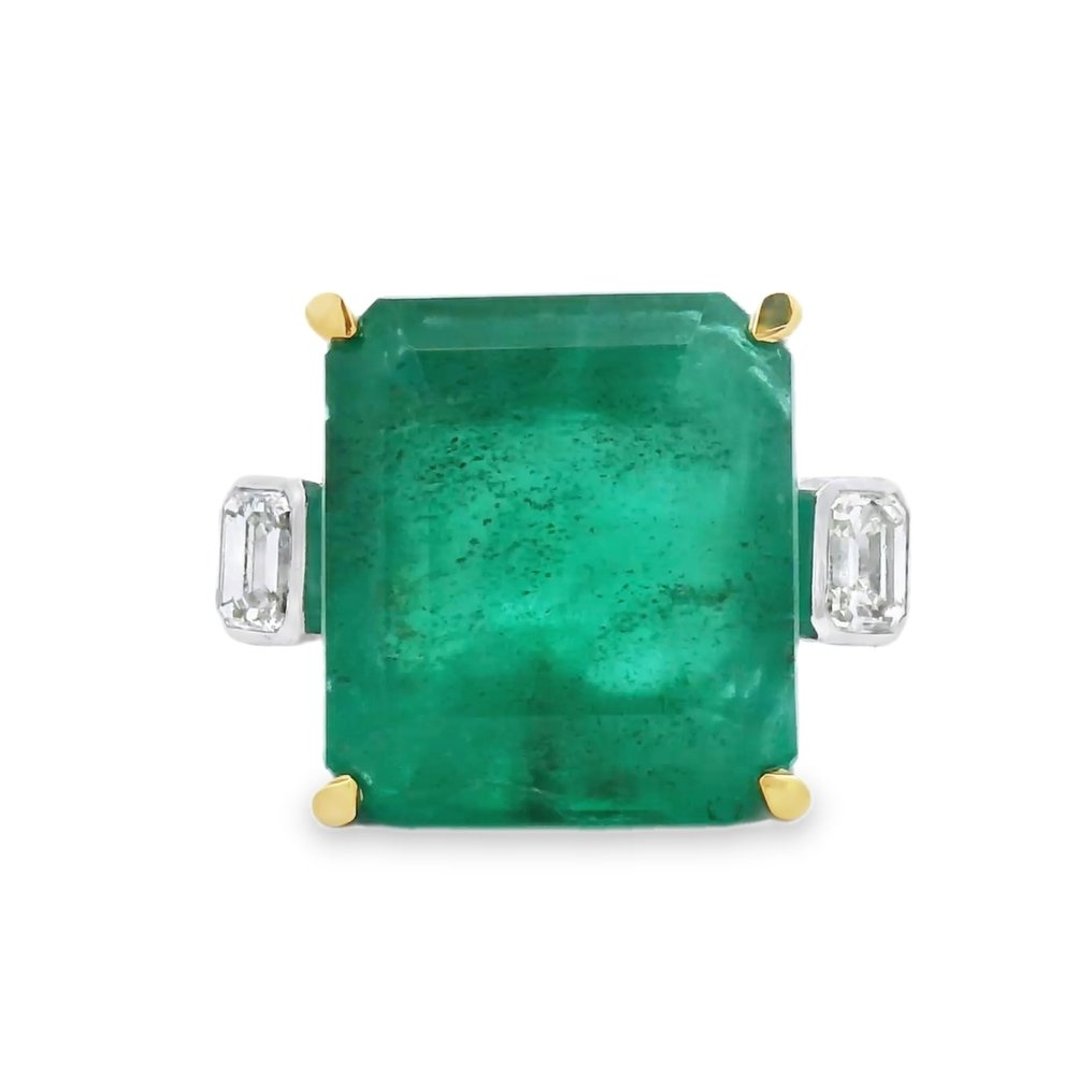 戒指 - 18 克拉 白金 -  16.75ct. tw. 祖母綠 - 鉆石 - 赞比亚 #1.0