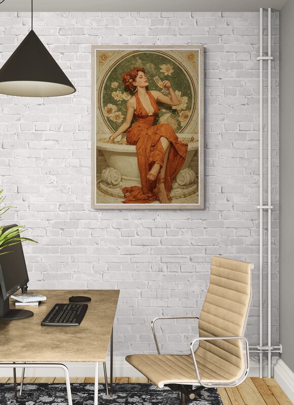 I_KONIQ - Sensual redhead woman enjoy champagne in Mucha style #3.2