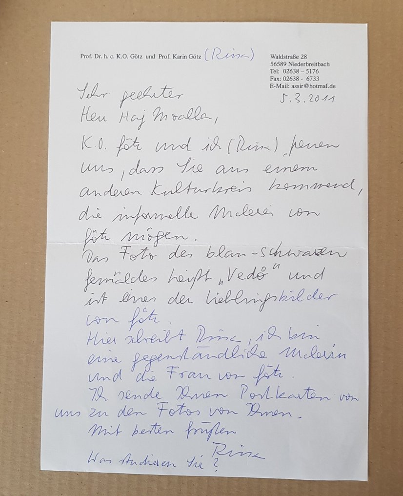 Signed & painted; Rissa - letter (handwritten by Rissa (K.O. Götz) & book (signed & painted) RISSA Gemälde 1964 - 1972 - 1972 #2.1