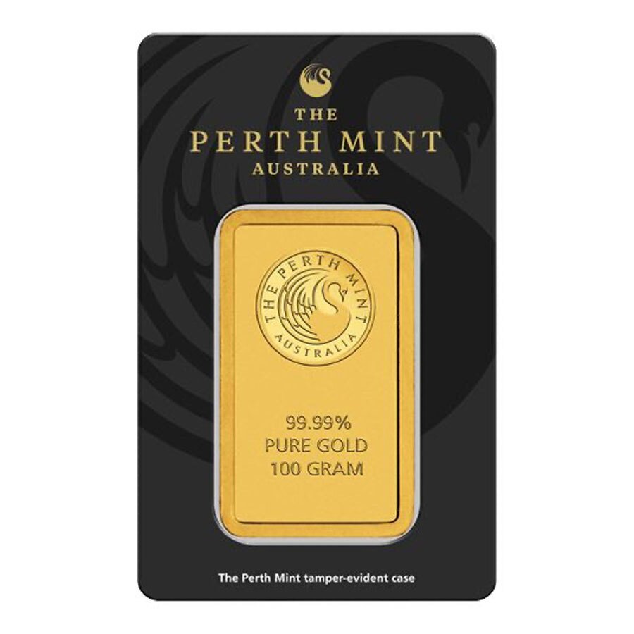 100 gram - Guld - 9999 Gold Bar Perth Mint (In Assay) - Forseglet #1.0