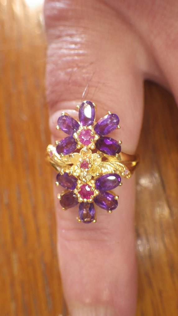 Senza prezzo di riserva - Anello Argento Ametista - Rubino - Gemme naturali al 100% #3.2