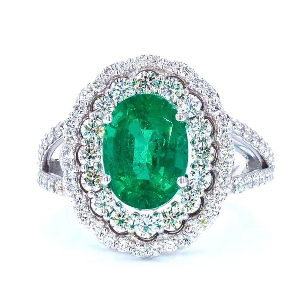 Gyűrű - 14 kt. Fehér arany -  4.79ct. tw. Smaragd - Gyémánt - IGI - Intenzív Zöld #2.1