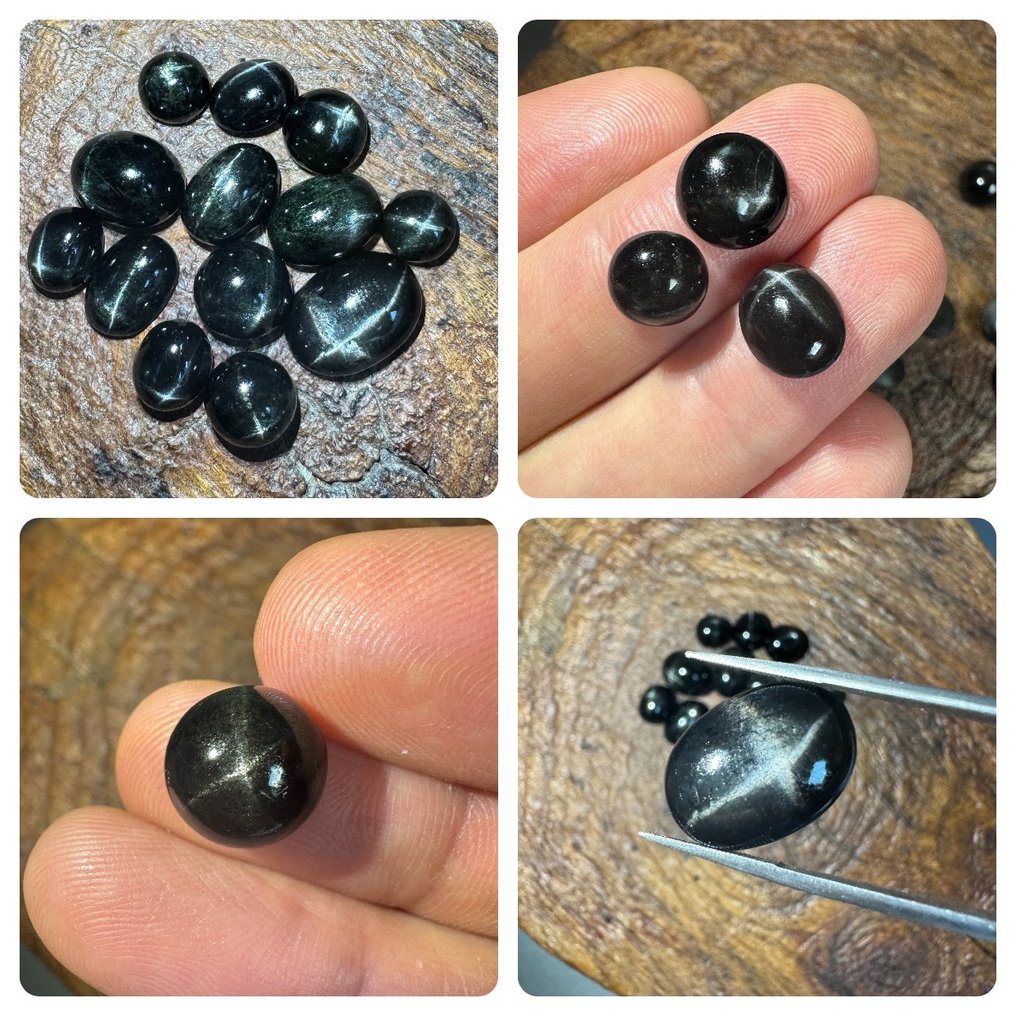 100克拉星光黑色Diopside 玻璃石，套装。无底价。 天然圆形宝石- 20 g - (13) #1.0