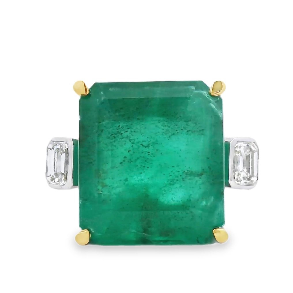 戒指 - 18 克拉 白金 -  16.75ct. tw. 祖母綠 - 鉆石 - 赞比亚 #1.0