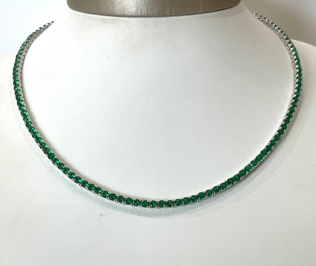 Ohne Mindestpreis - Halskette Silber -  5.12ct. tw. Smaragd #1.0