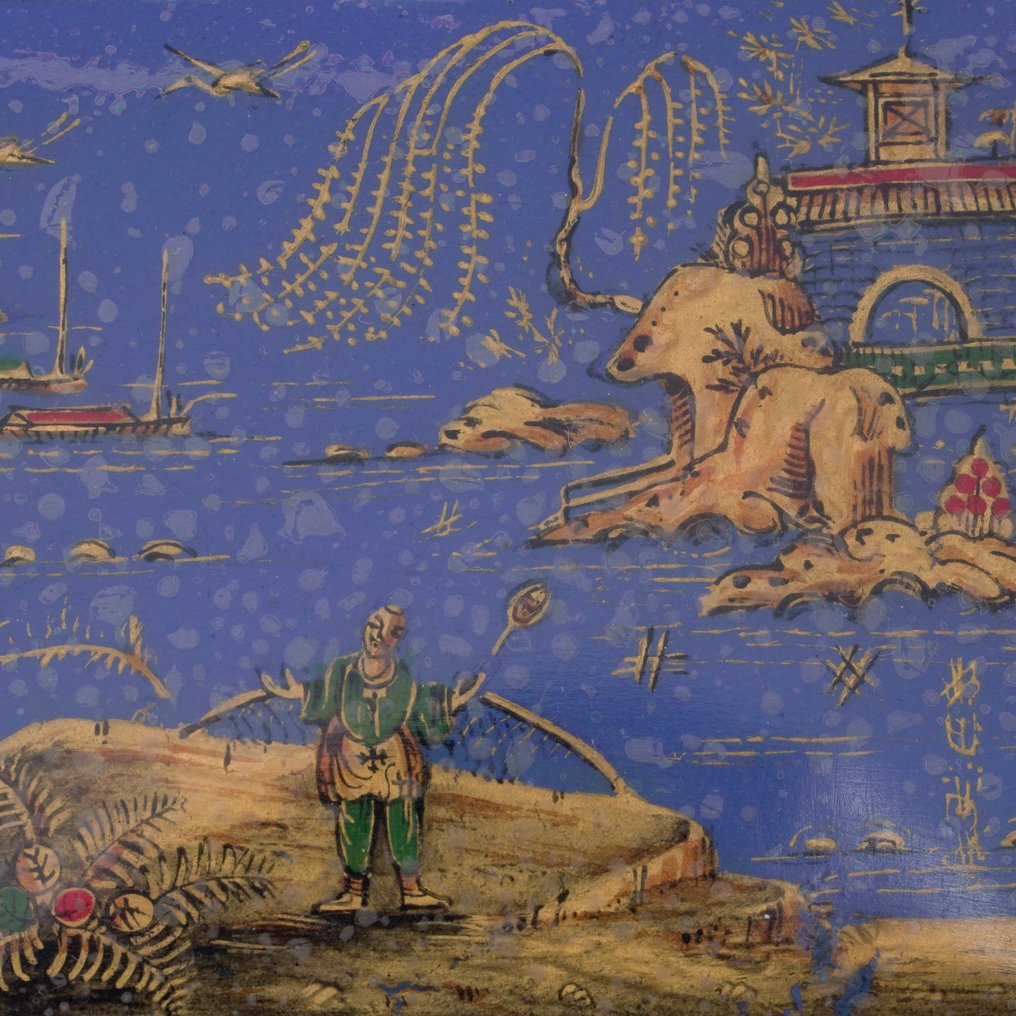 Antique Silver and Enamel Chinoiserie Snuff Box, Henry Clifford Davis, Birmingham 1926 - Scatola - .925 argento #1.0