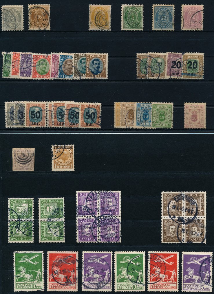 欧洲 1855/1924 - 丹麦与冰岛，早期版本的批次，提供更好的航空邮政和拼贴。 #1.0