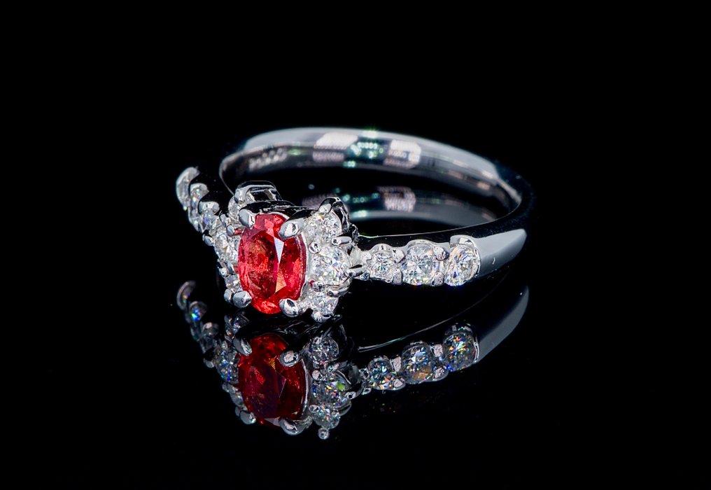 戒指 白金 - 0.52ct. tw. 莲花蓝宝石 - 钻石 - Padparadscha Sapphire #3.2