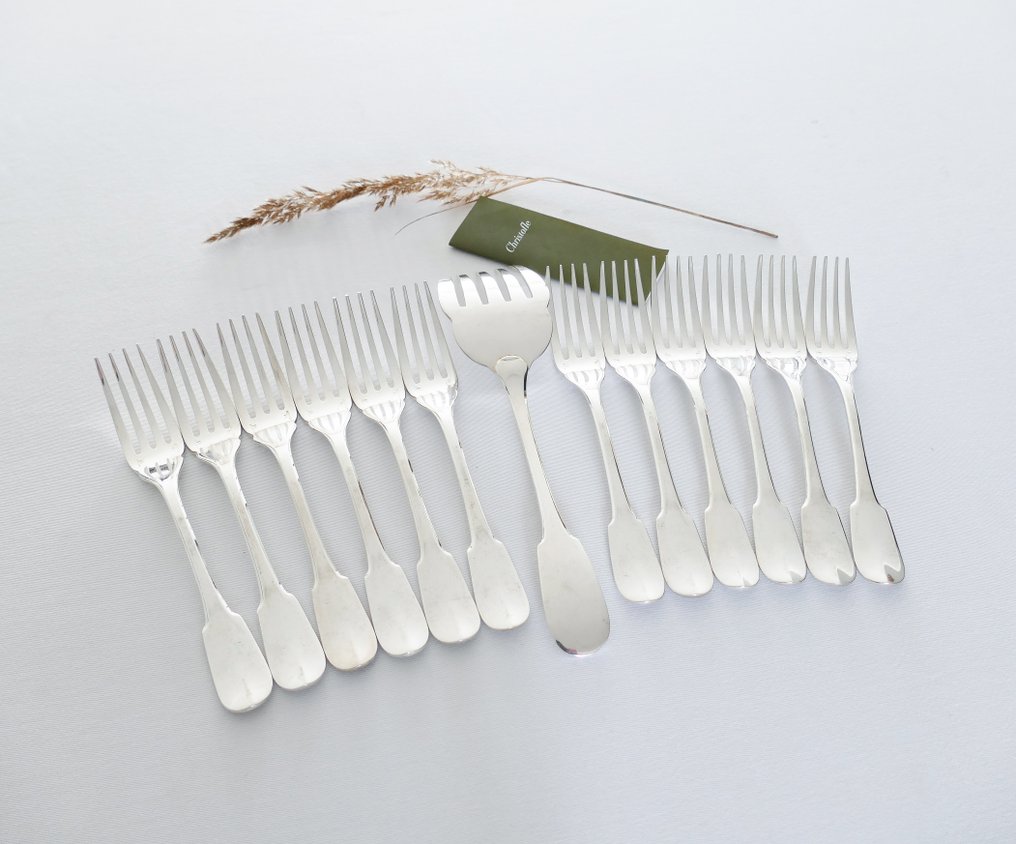 Christofle - Servizio di posate (13) - Cluny - Placcato argento - 12 Visvorken+Visdienvork #1.0