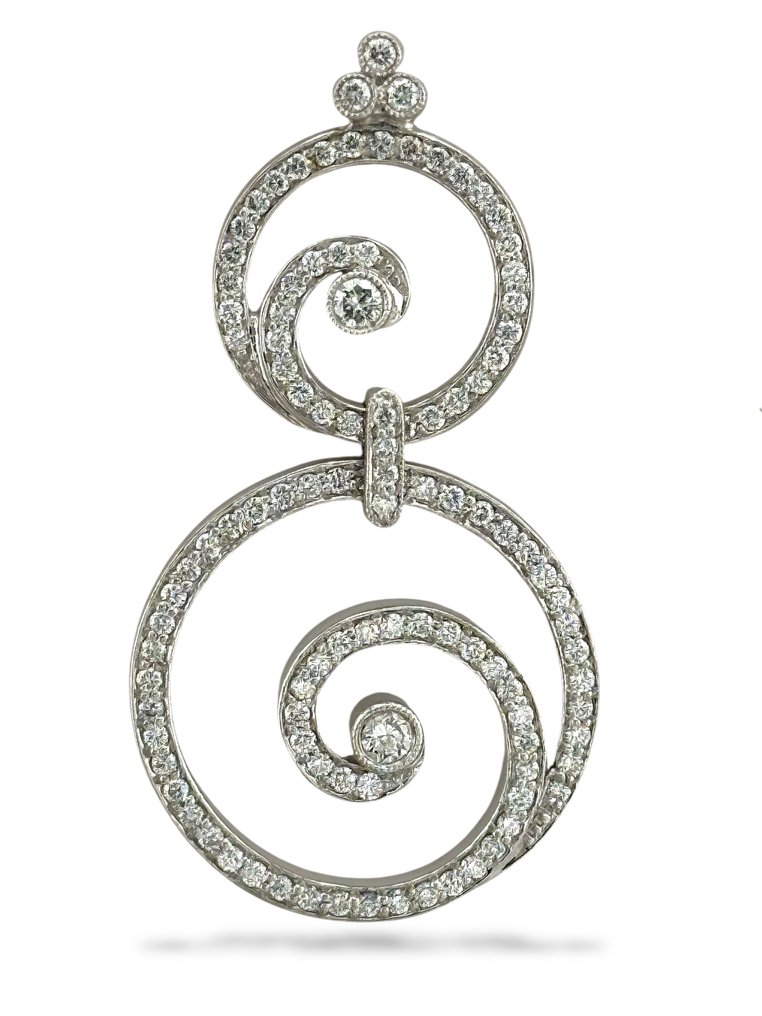 Boucles d'oreilles - 18 carats Or blanc, Boucles d'oreilles en or blanc 18 carats avec diamants ronds de 3,48 ct -  3.48ct. tw. Diamant (Naturelle)  #1.0