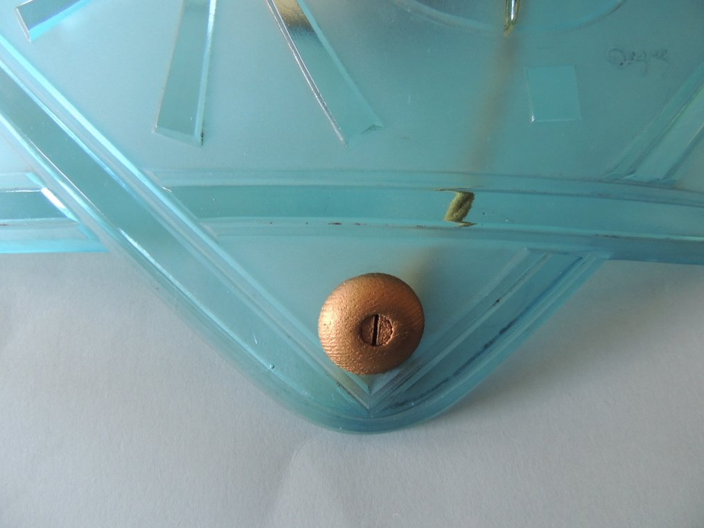 Ceiling lamp - Degué, David Guéron magnificent and large pressed, molded Art Deco blue glass ceiling or #3.2