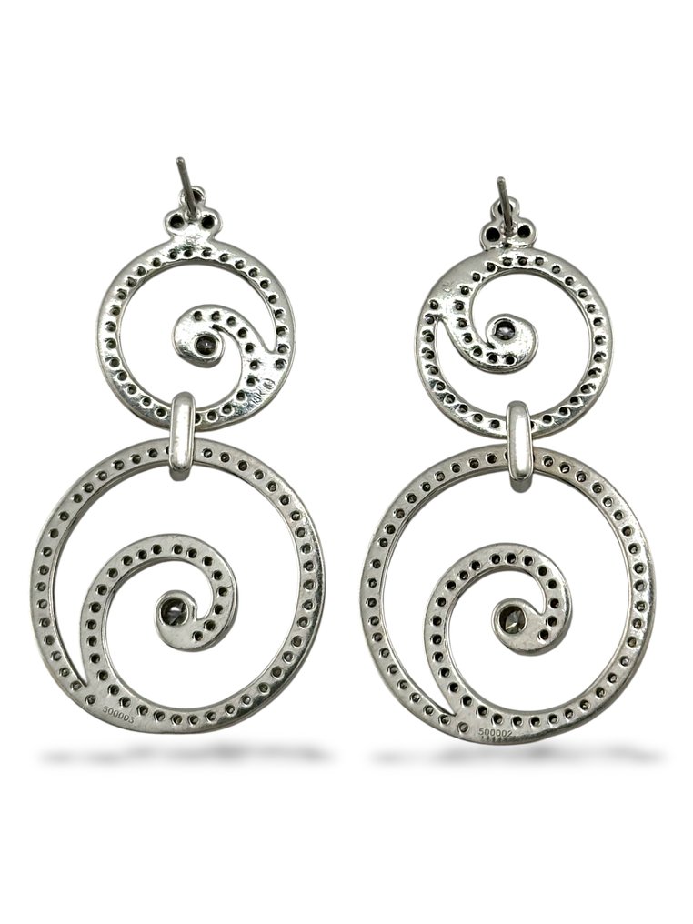 Boucles d'oreilles - 18 carats Or blanc, Boucles d'oreilles en or blanc 18 carats avec diamants ronds de 3,48 ct -  3.48ct. tw. Diamant (Naturelle)  #2.1