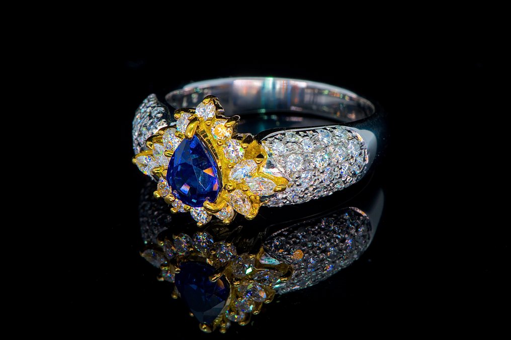 Verighetă - 18 ct. Platină, Aur galben - 1.73ct. tw. Safir - Diamant - Ceylon Sapphire #3.2