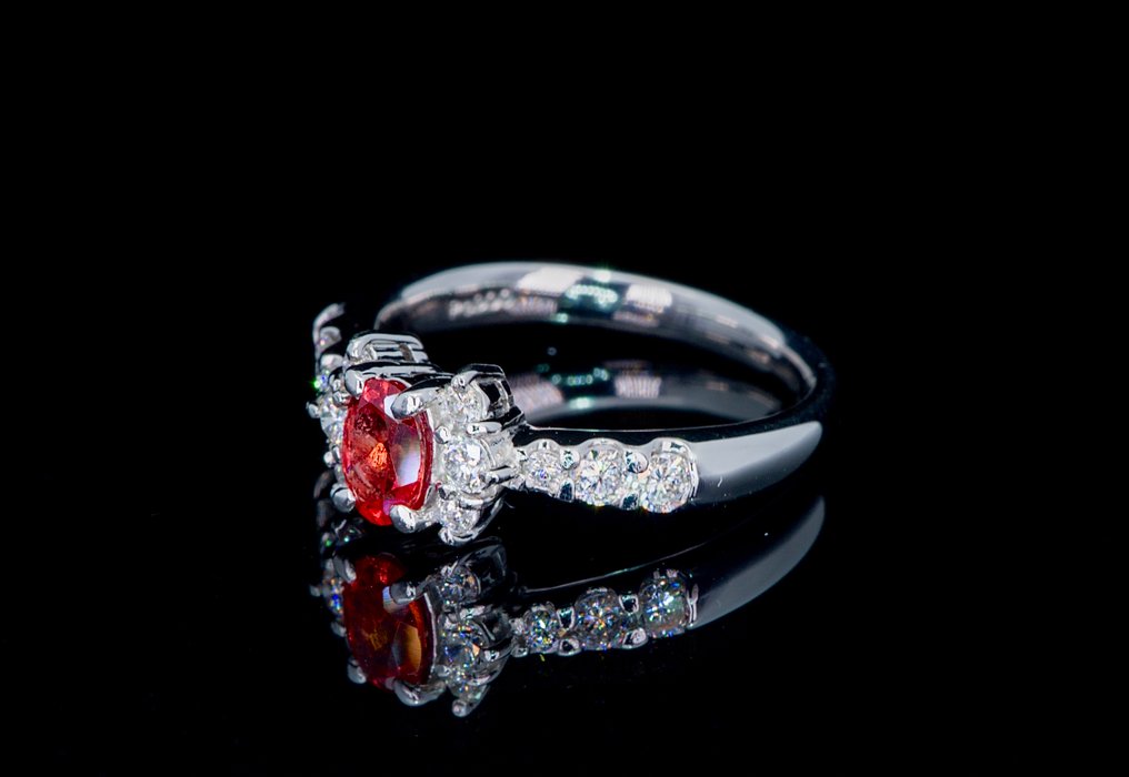 戒指 白金 - 0.52ct. tw. 莲花蓝宝石 - 钻石 - Padparadscha Sapphire #4.3