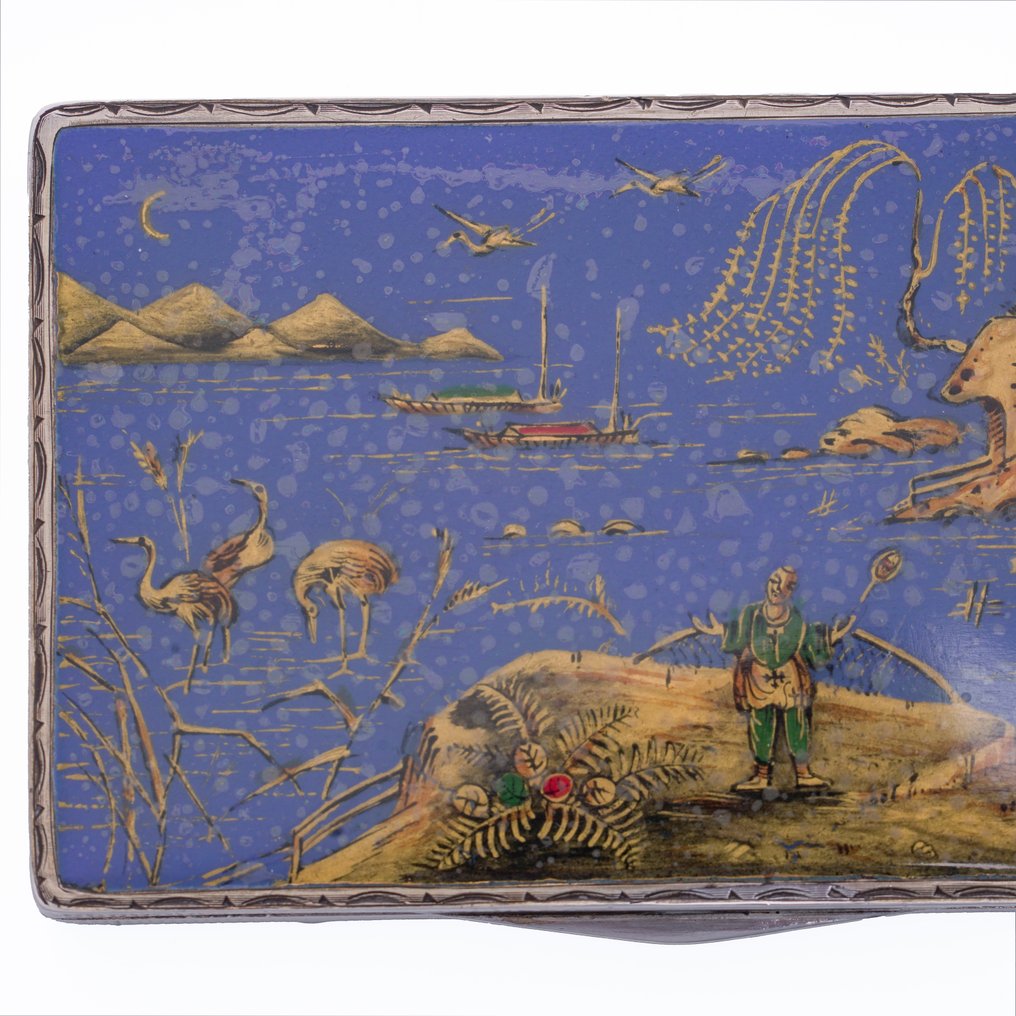 Antique Silver and Enamel Chinoiserie Snuff Box, Henry Clifford Davis, Birmingham 1926 - Scatola - .925 argento #4.3