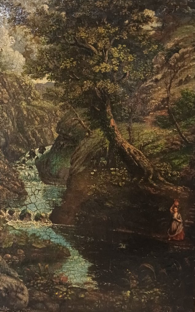 Seguace di Gustave Courbet (XIX) - Torrente con viandanti #1.0