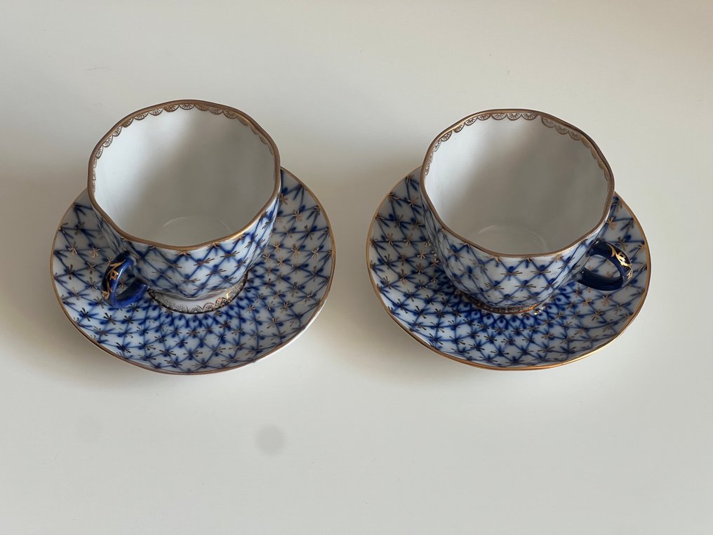 Lomonosov Imperial Porcelain Factory - A. Yatskevich - Tasse (4) - Cobalt Net - Porzellan, Vergoldet - LFZ " Cobalt Net " #3.2