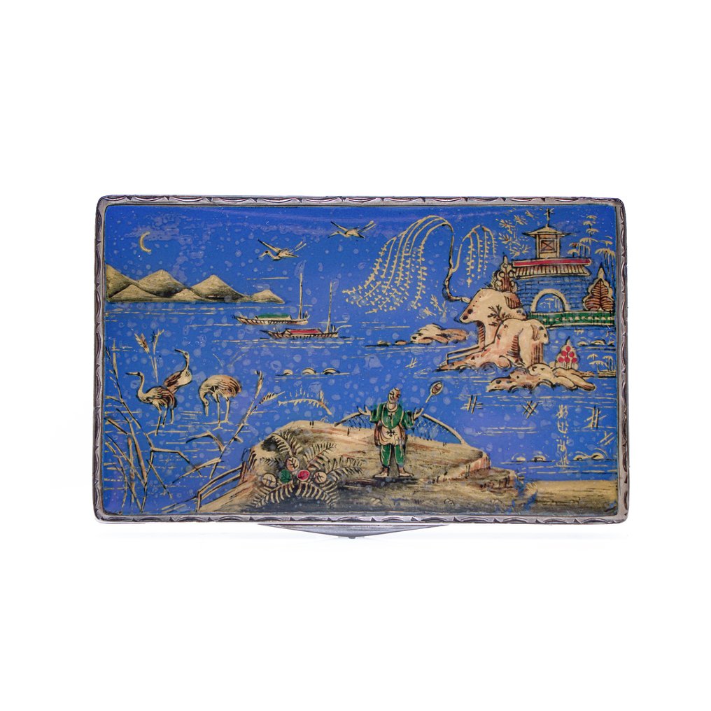 Antique Silver and Enamel Chinoiserie Snuff Box, Henry Clifford Davis, Birmingham 1926 - Scatola - .925 argento #2.1