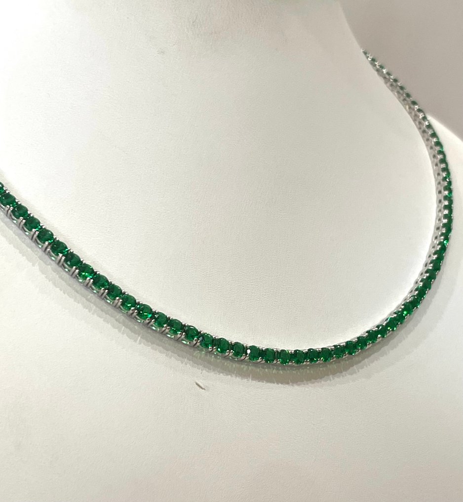 Ohne Mindestpreis - Halskette Silber -  5.12ct. tw. Smaragd #1.0