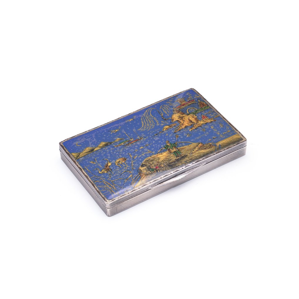Antique Silver and Enamel Chinoiserie Snuff Box, Henry Clifford Davis, Birmingham 1926 - Scatola - .925 argento #1.0