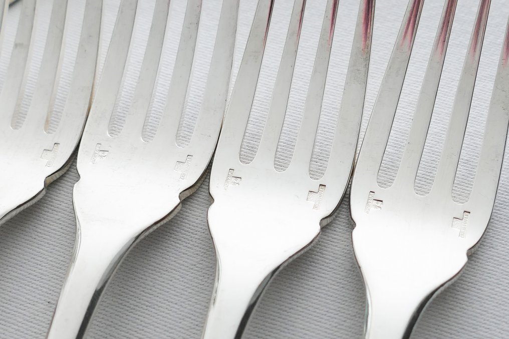 Christofle - Servizio di posate (13) - Cluny - Placcato argento - 12 Visvorken+Visdienvork #4.3