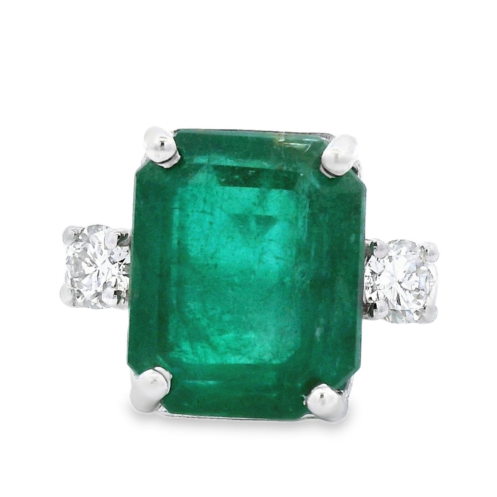 Δαχτυλίδι - 18 καράτια Λευκός χρυσός -  11.63ct. tw. Σμαράγδι - Διαμάντι - Διαφανές #1.0