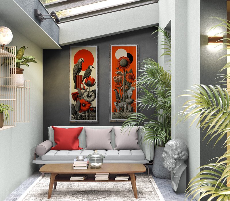 I_KONIQ - Black Parrot on red sun boho style 50 x 150 cm- Giglee Canvas #2.1