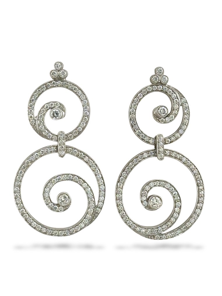 Boucles d'oreilles - 18 carats Or blanc, Boucles d'oreilles en or blanc 18 carats avec diamants ronds de 3,48 ct -  3.48ct. tw. Diamant (Naturelle)  #4.3