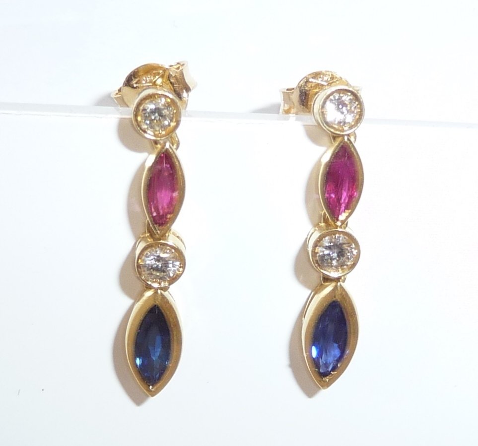 Cercei - 18 ct. Aur galben - 0.70ct. tw. Diamant (Natural) - Pietre prețioase mixte - Colorat și flexibil #1.0