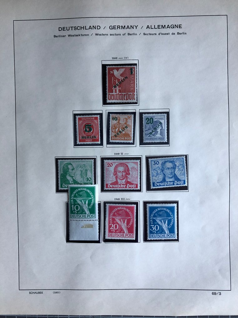 Berlin 1949/1961 - Mixed collection with many good editions such as Stephan, Bauten, Grünaufdruck, Goethe - Währungsgeschädigten-Satz und -Block usw. #4.3