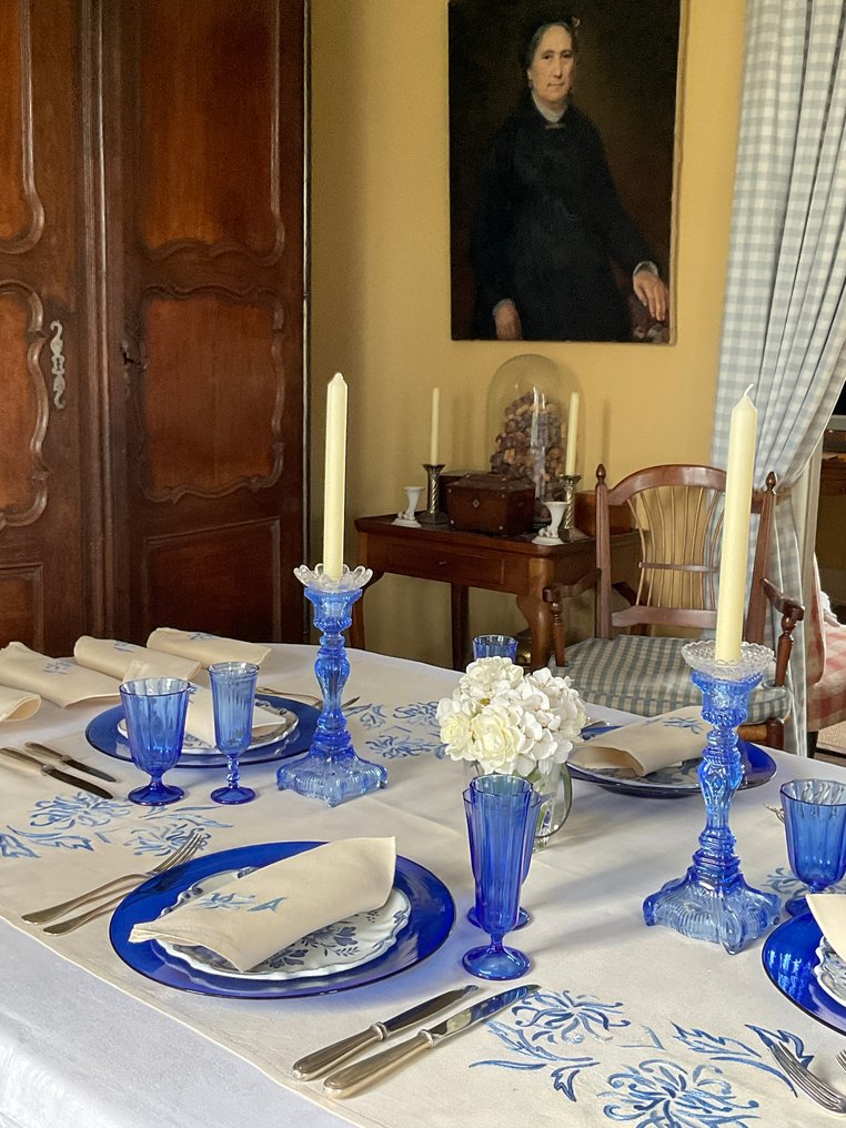 Toalha de mesa bordada à mão do meio do século XX com 9 guardanapos. - Têxtil - 1.35 cm - 0.9 m #4.3