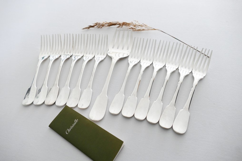 Christofle - Servizio di posate (13) - Cluny - Placcato argento - 12 Visvorken+Visdienvork #1.0