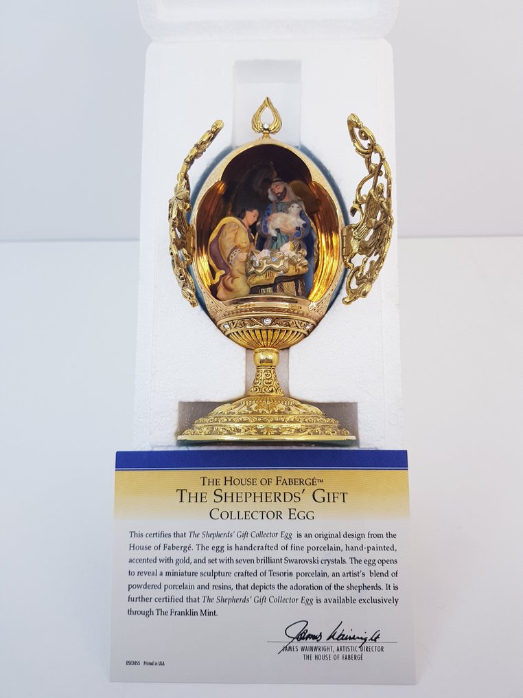 Fabergé egg - Fabergé/ Franklin Mint ''The Shepherd's Gift" Egg with COA, original polystyrene and outer box - Porcelain, Gold plated #1.0