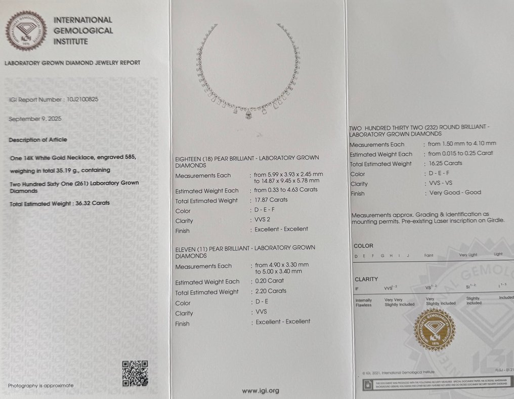 项链 - 14K包金 白金 -  36.36ct. tw. 钻石 (实验室培育) - 钻石 #4.3