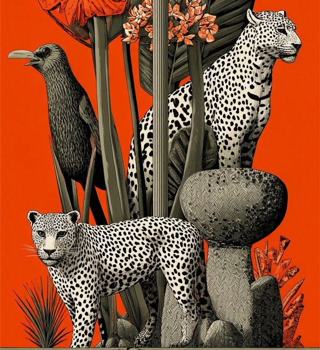 I_KONIQ - Leopard and gigantic sunflower in Boho style 50 x 150 cm #1.0