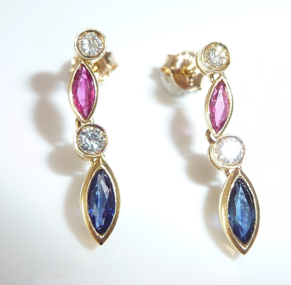 Cercei - 18 ct. Aur galben - 0.70ct. tw. Diamant (Natural) - Pietre prețioase mixte - Colorat și flexibil #2.1